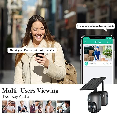 Ctronics 2.5K 4MP Security Camera Wireless Outdoor, WiFi Solar Security Camera Battery Powered, 360° PTZ, Color Night Vision 2560 * 1440P, PIR Human Detection, 2-Way Audio, IP66 7