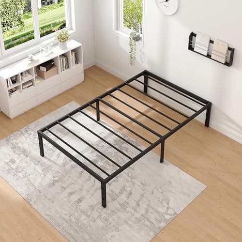 NEW JETO Metal Bed Frame,Twin Size Bed Frame with Storage Space,Heavy Duty Sturdy Mattress Foundation,Easy Assembly,No Box Spring Needed, Black,14 Inch,Twin 8