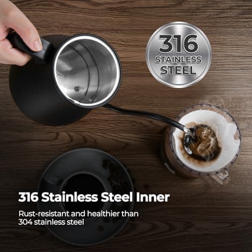 Northmas Gooseneck Electric Kettle, Electric Tea Kettle with ±1℉ Temperature Control, 1L/1200W Fast Boiling Water Kettle for Pour Over Coffee & Tea, 316 Stainless Steel Inner, Auto Shut-Off, Black 5