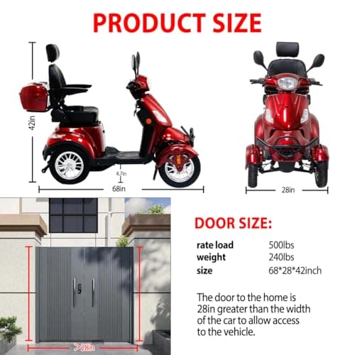 Mobility Scooter，Heavy-Duty 4 Wheel Mobility Scooters for Seniors Adults Electric Mobility Scooter，4 Wheel Scooter，Powered Mobility Scooters，All Terrain Mobility Scooter (XL4L-RED) 6