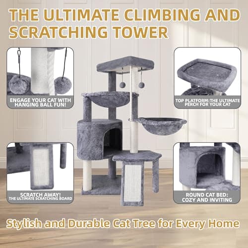 Xin Three Layer Cat Tree with Cat Condo and Two Hammocks,Grey 5