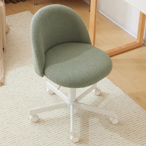 VINGLI Cute Candy Chair Armless Comfy Small Office Desk Vanity Chair with Wheels & Lumbar Support,Teddy Adjustable Rolling Swivel Computer Task Ch for Home Office,Bedroom,MintGreen