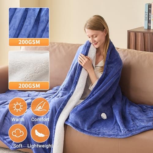 DANENOSA Electric Heated Blanket Queen Size 84''x90'' Soft Flannel & Sherpa Electric Blanket with 10 Heating Levels, Automatically Shut Down After 8h with Overheat Protection Machine Washable 2