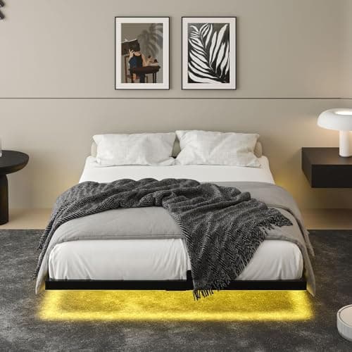 HOMBCK Floating Bed Frame Queen with LED Lights, Modern Metal Platform Bed Frame Queen Size, Heavy Duty Steel Slats Support, No Box Spring Needed, Noise Free, Easy Assembly, Black 7