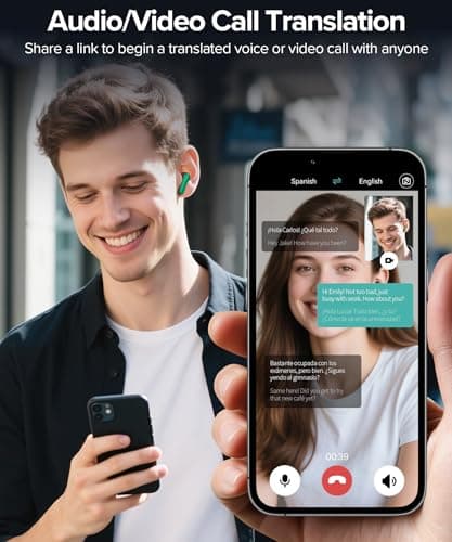 AI Translation Earbuds Real Time Translator Wireless Earbuds Headphones for Traveling Abroad Learning Languages Attending Meetings Managing Global Business Digital Display Charging Case Green 4