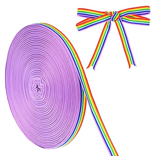 55 Yards / 50 Meters Rainbow Grosgrain Ribbons, Double Sided Rainbow Stripes Ribbons Polyester Pride Ribbon for Wrapping Gift Wedding Party Decoration DIY Handmade Crafts (1cm in Width)