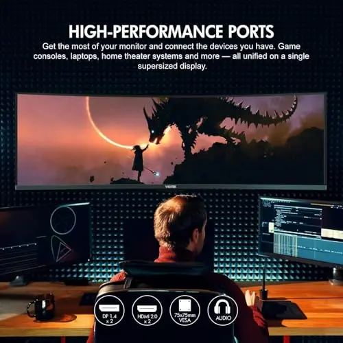 SUW49DA 49-Inch Super Ultrawide Curved Monitor, 1440p 120Hz 3ms 1800R, 5120x1440p 32:9 Dual QHD Monitor, 2x HDMI 2.0, 2x DP 1.4, 1x 3.5mm (Renewed) 9