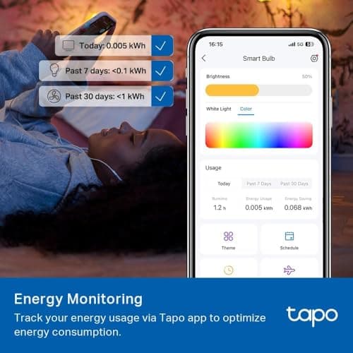 TP-Link Tapo Smart Light Bulbs, 1100 Lumens High Brightness(75W Equivalent), Matter-Certified, 16M Colors RGBW LED Bulb, Dimmable, CRI>90, Voice Control w/Siri, Alexa & Google Home, A19 E26 Tapo L535E 13