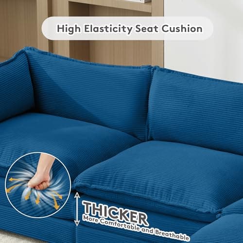 Bumblr 112" Modular Sectional Couch, Comfy Cloud Couches Sofa, Corduroy Sectional Sofas Couches with Movable Ottoman for Living Room(Navy, L Shape) 5
