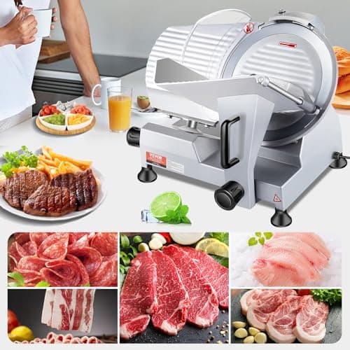 VEVOR Commercial Meat Slicer, 10 inch Electric Food Slicer, 240W Frozen Meat Deli Slicer, Premium Chromium-plated Steel Blade Semi-Auto Meat Slicer For Commercial and Home use 9