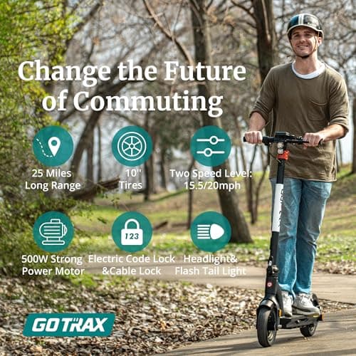 Gotrax G4 Electric Scooter, 10” Solid Tires, Max 25 Mile Range and 20Mph Power by 500W Motor, Double Anti-theft Lock, Bright Headlight and Taillight, 500W Foldable E Scooter for Adults 2