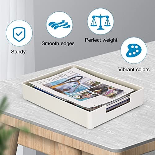 izBuy Letter-Size Tray Desk Letter Tray Paper Tray - Single-Tier Plastic(1-Pcs) Stackable Desktop Organizer Paper Holder Front-Load Documents Tray for Office Supplies File, White 5