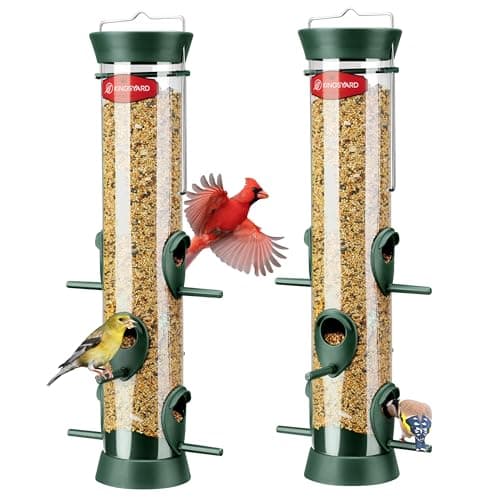 Kingsyard 2 Pack Tube Bird Feeders for Outdoors Hanging, Wild Bird Feeder with 6 Feeding Ports, Easy to Clean & Refill, 2 lbs Seed Capacity, Great for Attracting Finches, Cardinals (Green)