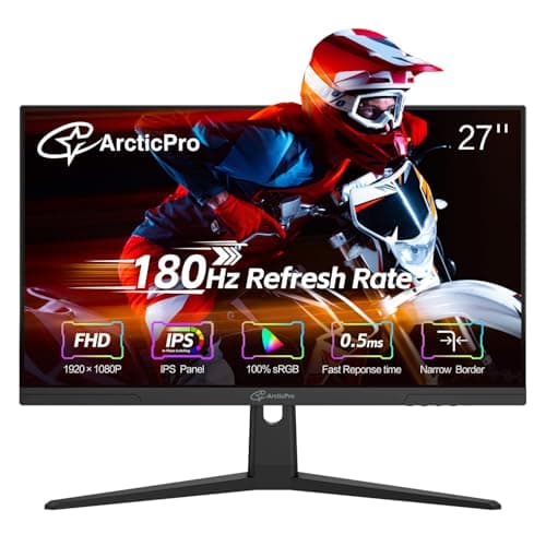ArcticPro 27inch Gaming Monitor 180Hz, FHD 1080p, IPS Panel, 0.5ms Response Time, Adaptive sync, PC Computer Monitor, 3-Sided Frameless, Ultra Slim, 100% sRGB, Bluelight Filter, DP*1, HDMI*1