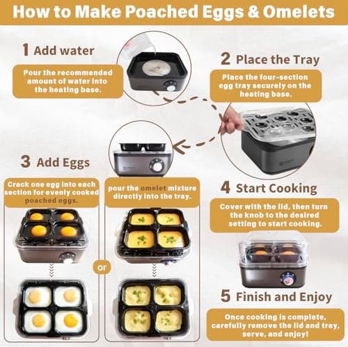 Annie & Mia Design Stainless Steel Electric Rapid Egg Cooker, 8 Egg Capacity 500W, Soft/Medium/Hard Boiled Egg Boiler Poacher Steamer Omelet Maker, Knob Auto Shut-Off, with Recipe Guide Book (Black) 6