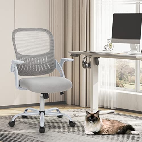 Sweetcrispy Office Computer Desk Chair, Ergonomic Mid-Back Mesh Rolling Work Swivel Task Chairs with Wheels, Comfortable Lumbar Support, Comfy Flip-up Arms for Home, Bedroom, Study, Student, Black 7