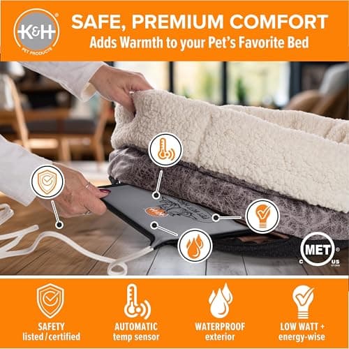 K&H Pet Products Pet Bed Warmer, Turn Any Pet Bed Into a Heated Cat or Dog Bed, Waterproof Indoor Heated Warming Pad Insert, Automatic Temperature, Safety Listed - Small 10.25 X 9.25in Gray 2