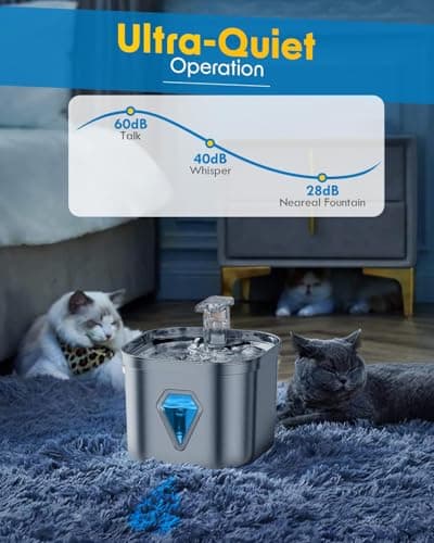 Rantizon Cat Water Fountain, 74oz/2.2L Stainless Steel Pet Water Fountain Dog Water Dispenser, Water Fountain for Cats Inside with Quiet Pump 7