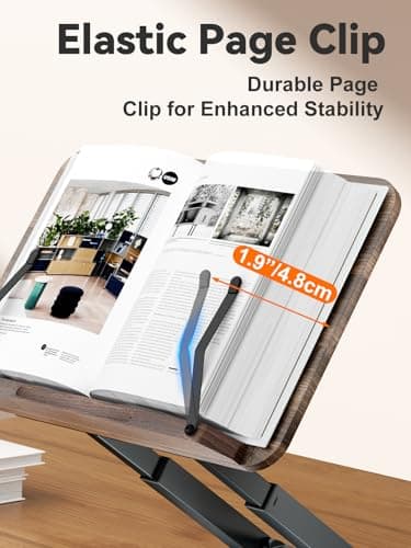 Tounee Book Stand, Telescopic Book Holder Stand, Adjustable Height Pull Out Design Ergonomic Cookbook Stand with Elastic Page Clips Fits All Books (Gray) 6