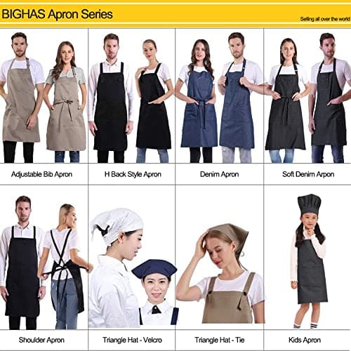 BIGHAS Adjustable Bib Apron with Pocket Extra Long Ties for Women Men, 18 Colors, Chef, Kitchen, Home, Restaurant, Cafe, Cooking, Baking (White) 7