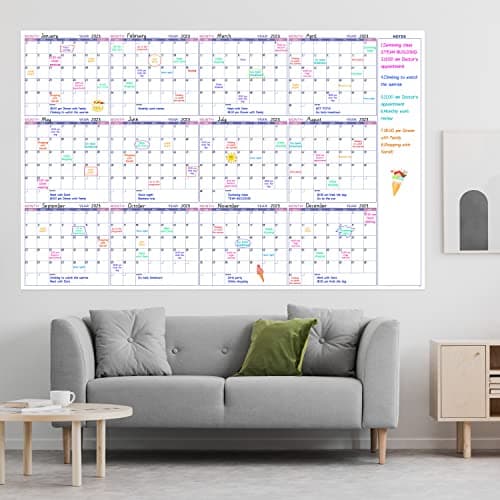 Large Dry Erase Calendar for Wall – Undated Yearly Wall Calendar Dry Erase, 37" x 58", 12-Month Erasable & Reusable Laminated Wall Calendar, Dry Erase Wall Calendar for Home, Office and School 7