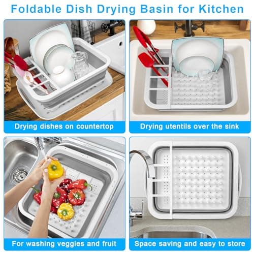 Collapsible Dish Drying Rack Portable Dish Drainers for Kitchen Counter with Drainboard, Kitchen Sink Organizer Basket RV Accessories Camper Storage and Organization Dish Rack Over Sink Drying Rack 6