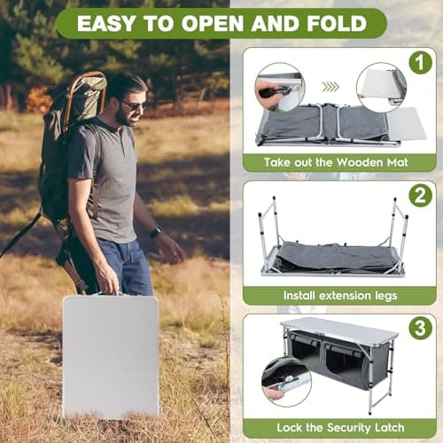 Pnbfhn Outdoor Folding Camping Table with Storage Organizer, Portable Aluminum Composite Panel Lightweight Table, 3 Adjustable Height, for Indoor, BBQ, Party, Picnic, Hiking, Beach 5