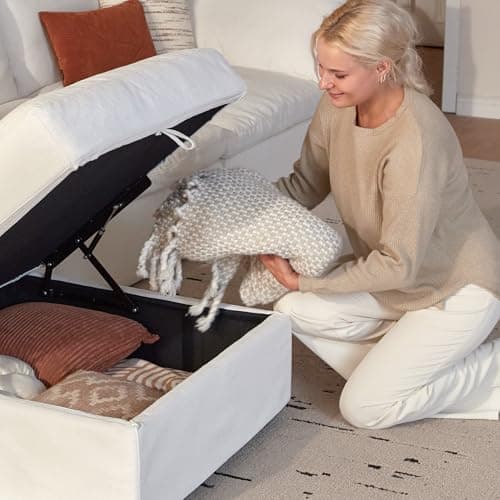 Vorthio Cloud Couch Sectional 113.8'' Oversized Modular Deep Seat Sofa L Shaped Comfy White Cloud Couch with Washable Cover for Living Room 3 Seater with 1 Ottoman 5