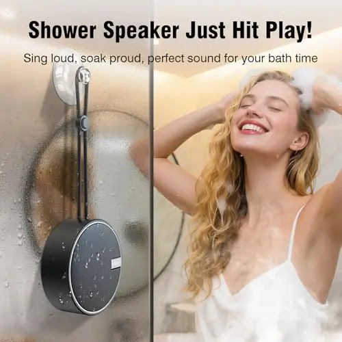 INSMY C12 IPX7 Waterproof Shower Bluetooth Speaker, Portable Small Speaker, Speakers Bluetooth Wireless Loud Clear Sound Support TF Card Suction Cup for Kayak Canoe Beach Gift (Black) 9