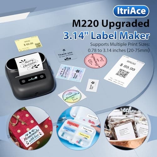 ItriAce M220 Wireless Label Maker Portable Address Printer for 0.78 to 3.14 Inch Labels, for Home Office and Small Business Organization, Compatible with iPhone Android and PC, with 40x30mm Label 3