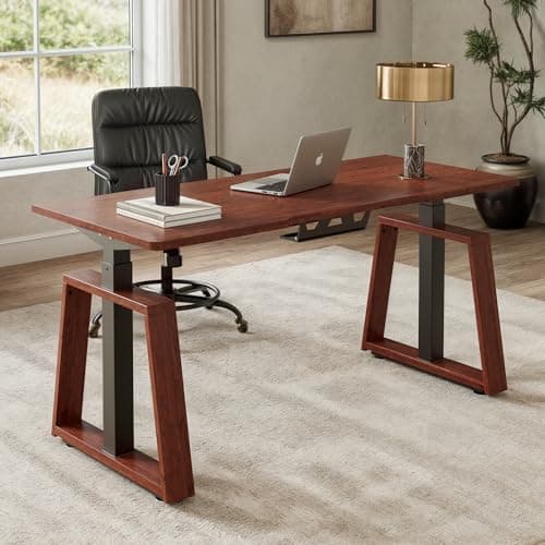 EUREKA ERGONOMIC Electric Standing Desk, 63inch Executive Computer Desk Adjustable Height Desk Modern Trapezoidal Leg Sit Stand Desk Smart APP&Touch Screen, Cherry Top