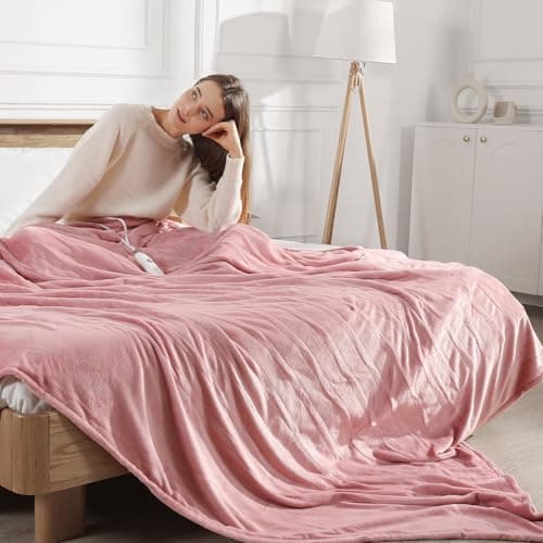 Molatink Electric Blanket Queen Size Heated Blanket 90''X84'' - Fleece Heating Blankets Washable with 5 Heating Level & 10 Hour Auto Off Dual Control Heated Blankets Pink for Winter, Great Gift Ideas
