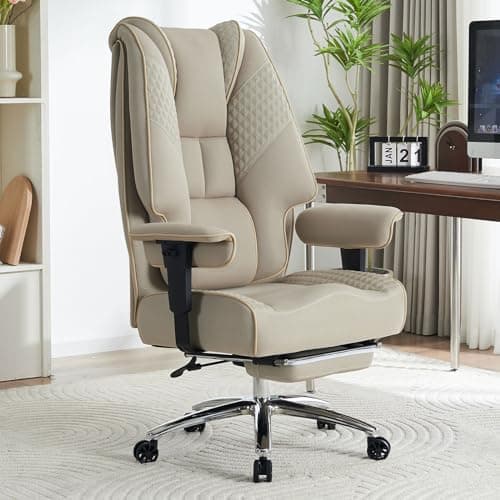 EXCEBET Big and Tall Office Chair 400lbs Wide Seat, Leather High Back Executive Office Chair with Foot Rest, Ergonomic Chairs Lumbar Support for Lower Back Pain Relief (Mesh Dark Beige)