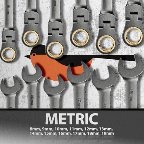 SUZUME 12-Piece (8mm-19mm) Flex Head Ratcheting Wrench Set with 72 Teeth 180° Flex Head Metric Ratcheting Wrench Set Cr-V Steel Rust-Resistant Ratchet Wrenches Set For Bicycle, Motorcycle, Car 5