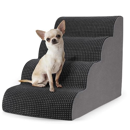 EASYSOAR Dog Stairs Ramp for Small Dogs, 4-Step Pet Stairs for Small Dogs and Cats High Density Foam Dog Stairs to Bed & Couch, Pet Stairs with Non-Slip Bottom for Doggies, Aged Dog and Injured Pets