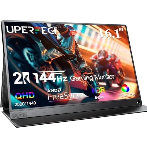 UPERFECT Portable Monitor 2K 144Hz 16.1", Portable Gaming Monitor for Laptop 2560x1440P QHD FreeSync HDR Ultra Slim, External Second Screen for PC Phone Game Console with Cover Stand