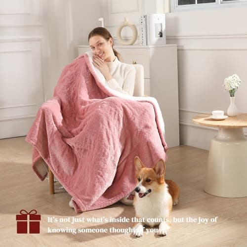 Electric Throw Blanket Heated Throw 50''x60''- Wheat Pattern Flannel & Sherpa Heated Lap Blanket with 5 Heat Settings & 4-Hour Auto Shut-Off, ETL & FCC Certified, Machine Washable Home Use, Pink 7