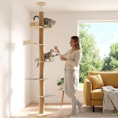 Veehoo Floor to Ceiling Cat Tree, Adjustable Height (5.1-9.4 ft) Tall Climbing Tower with Sisal Scratching Posts, Modern Cat Activity Tree for Indoor Cats 7