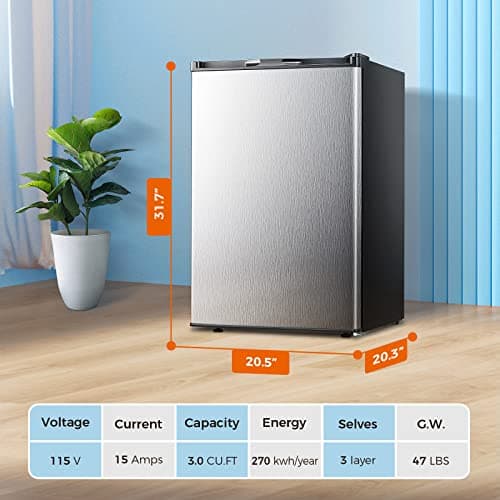 Kismile Small Freezer Upright, 3.0 Cu.ft Mini Freezer with Adjustable Thermostat, Removable Shelves, Reversible Single Door, Stand Up Freezer for Bedroom/Home/Dorms/Apartment (Stainless Steel) 6