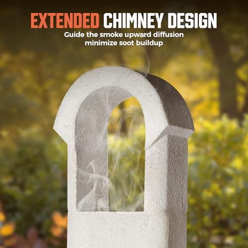 BIG HORN PRIME Concrete Outdoor Fireplace with Grill, Wood Burning Fireplace with Wood Storage and Chimney, Include Grill Rack & Charcoal Pan, 79.9”H 6