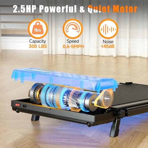 Treadmill with Incline, 2 in 1 Folding Treadmill, Under Desk Walking Pad with Handle Bar, 2.5HP Low Noise Walking Pad for Home Office, Safety Lock, 300+ LB Capacity, Black 5