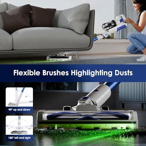 AYONTIN Cordless Vacuum Cleaner with Self-Standing, 45KPA Stick Vacuum, 88,000RPM Brushless Motor & LED Display, Anti-Tangle, Lightweight Vacuum Cleaners for Home, Pet Hair, Hardwood Floors, Blue 6