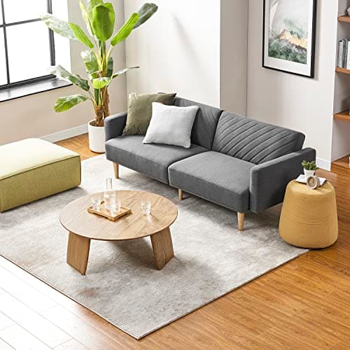 mopio 76.4" Futon Sofa Bed, Couch, Loveseat, Sleeper Sofa, Mid Century Modern Futon Couch, Sofa Cama, Couches for Living Room (Dark Gray Fabric) 8
