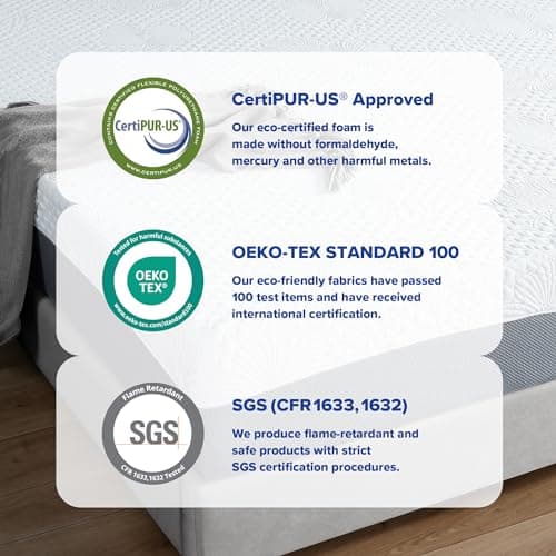 Olee Sleep Full Mattress, 10 Inch Gel Memory Foam Mattress, Gel Infused for Comfort and Pressure Relief, CertiPUR-US Certified, Bed-in-a-Box, Medium Firm, Grey, Full Size 9