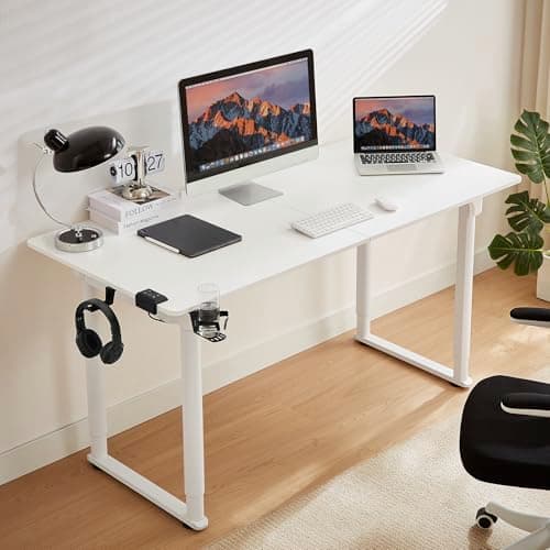 ONBRILL Electric Standing Desk, 55x28 Inches Rectangle Stand Up Desk with 4 Legs, Sit Stand by Memory Controller & Dual Motor, Adjustable Height from 28-46 Inches for Work Office Home, White
