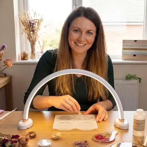 obcd Half Moon Light for Nail Desk 16 inch Nail Desk Light Half Moon Lamp Portable Arch Lamp Dimmable with Foldable Bracket for Desk Salon Table Use, 3 Color Temperature 8