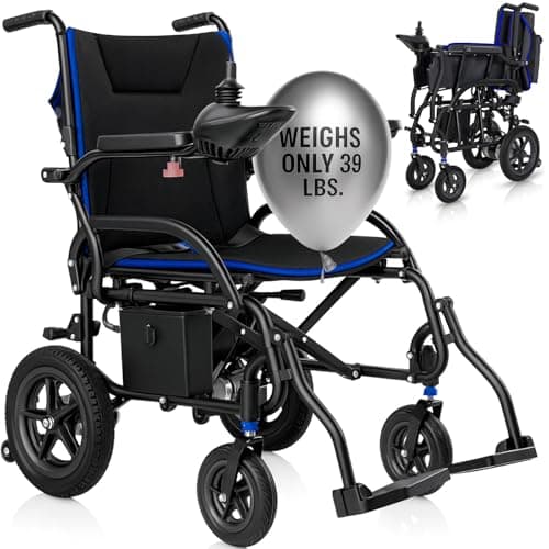 Vive Lightweight Electric Wheelchair for Adults - Foldable Power Wheel Chair - Collapsible, Folding, Ultralight, Motorized, Light Weight Travel Senior Carbon Fiber Mobility Aid - Weighs 39 lbs