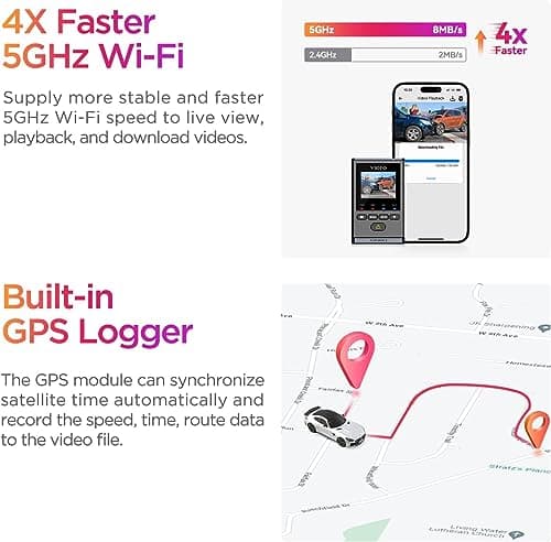 VIOFO Dash Cam A119 Mini 2, STARVIS 2 Sensor, 2K 60fps/HDR 30fps Voice Control Car Dash Camera with 5GHz Wi-Fi GPS, Night Vision 2.0, 24H Parking Mode, Supercapacitor (SD Card Not Included) 5