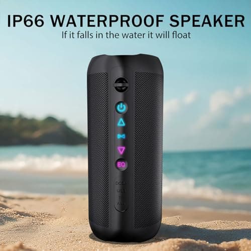 HUO JI Portable Bluetooth 5.0 Speaker with Deep Bass, IP66 Waterproof & Dustproof,RGB Lighting,AUX/TF Card Support,Type-C Charging,TWS Stereo,Perfect for Home,Outdoors,Cycling,Hiking,Camping&Parties 6