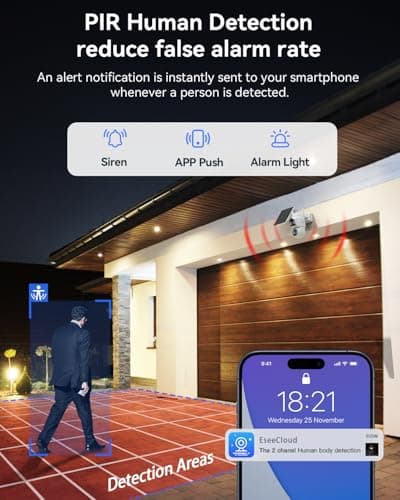 VORGUT Solar Camera Outdoor Wireless, 2pcs 4MP+ 4MP Dual Lens Solar Cameras for Home Security System with 12'' Monitor 16CH NVR, 360° PTZ, 2.4G/5G WiFi, Human Detection, Color Night Vision, 500G HDD 6